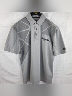 Barrett Jackson Performance Polo Shirt Mens Large Gray Black Short Sleeve Logo